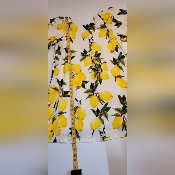 Love Riche White with Yellow Lemons Cotton Midi Dress Women's Large - Picture 10 of 13